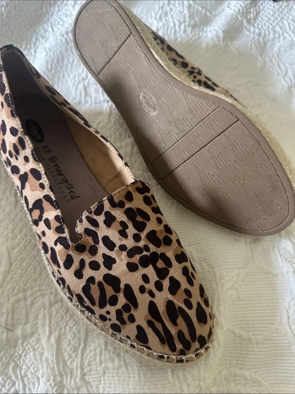 Dr. Scholls Leopard Print Slip-On Espadrille Flats - Tan/Black